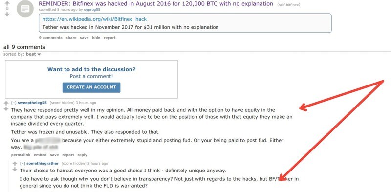 Des utilisateurs lucides abattent un idiot qui est probablement payé pour critiquer Bitfinex.