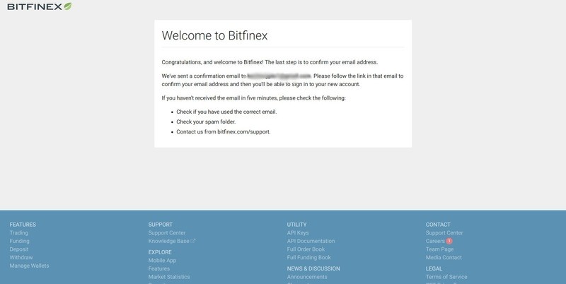 Ensuite, cliquez sur le lien de vérification dans l'e-mail que vous avez enregistré avec Bitfinex.